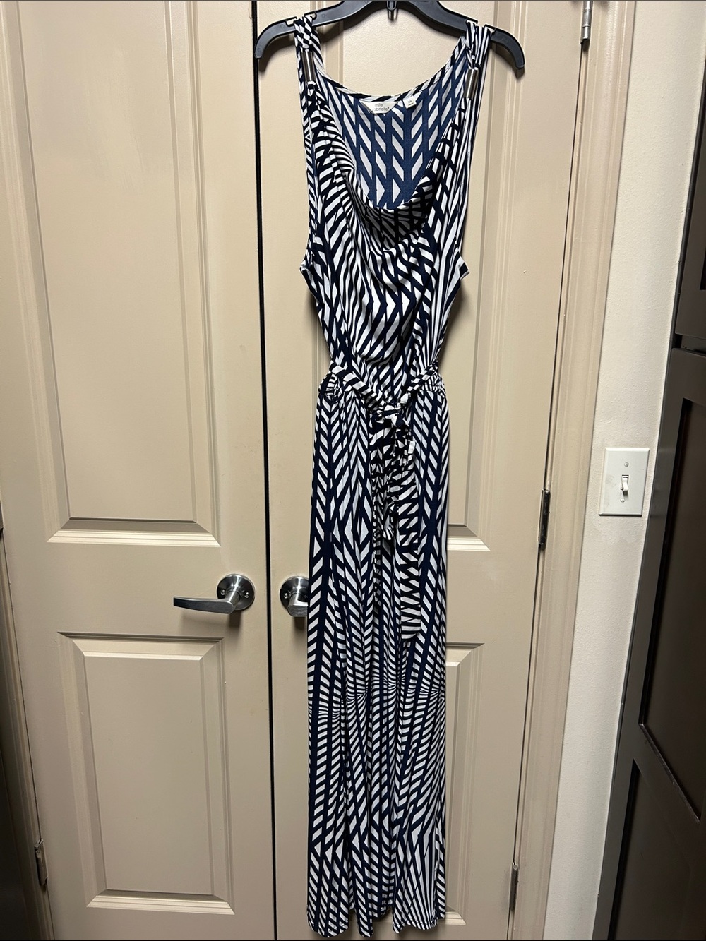 Mlle Gabrielle Navy & White Geometric Dress